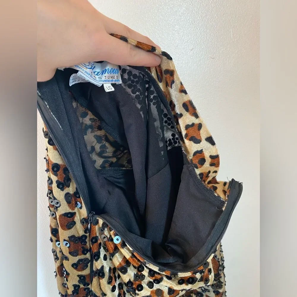 Glamour competition jazz open solo dance costume animal velvet long LC child